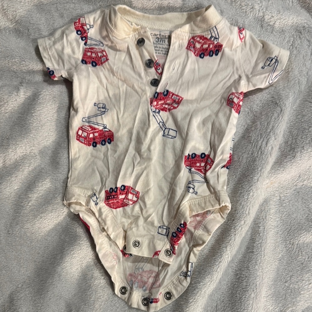Carter's Cream and Red Fire Truck Bodysuit